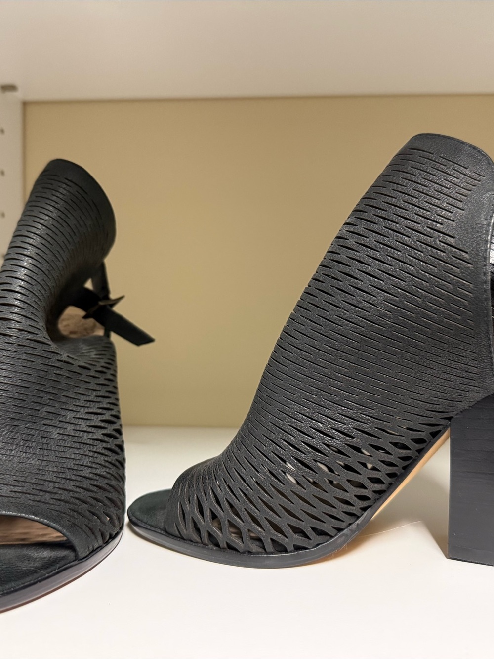 Vince Camuto Black Perforated Leather Sandals.